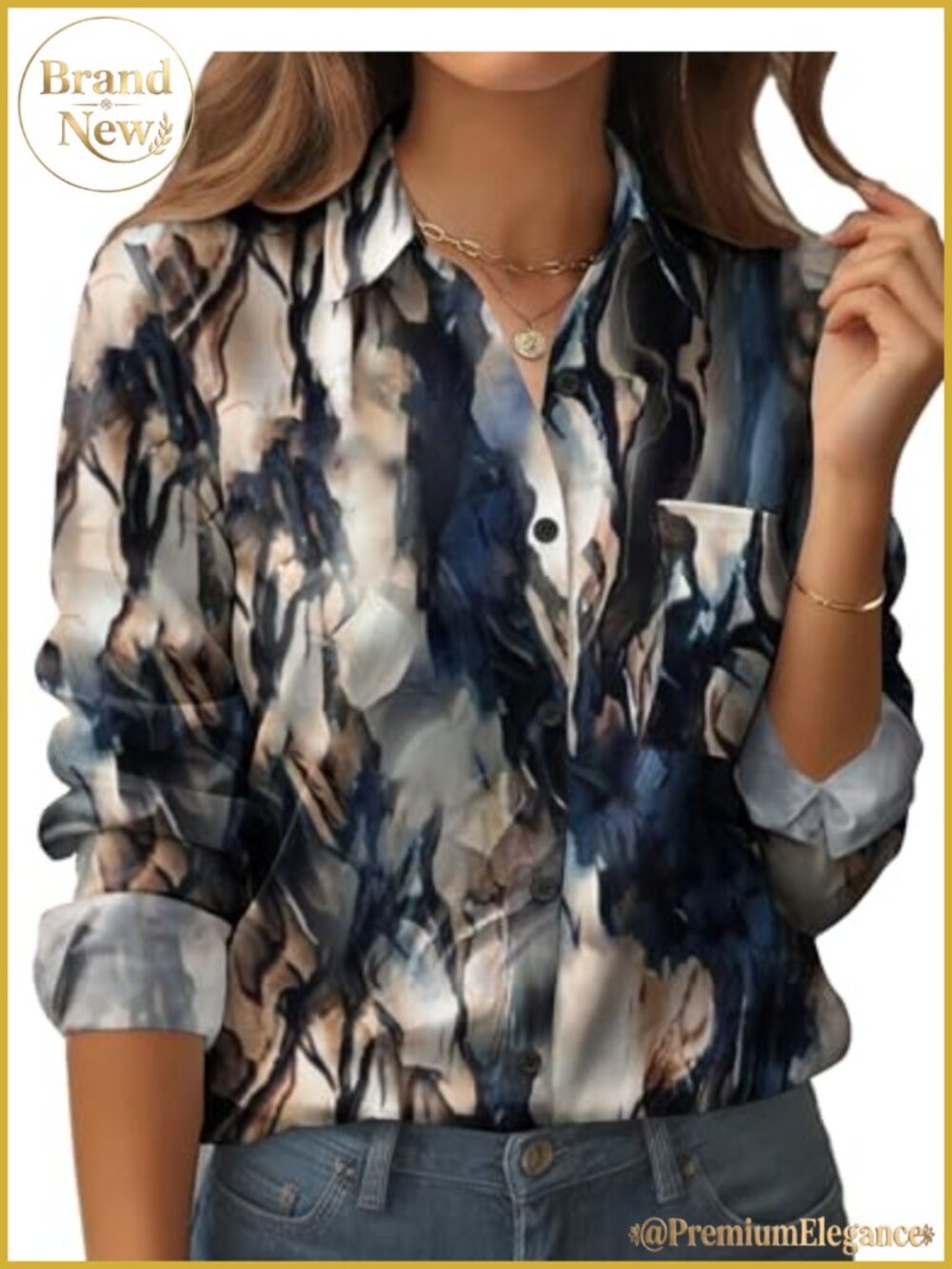 Womens Floral Button Down Shirt Long Sleeve Work Blouse with Pocket